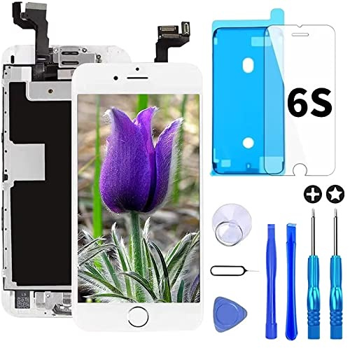 Écran pour iPhone 6s LCD 4,7 Numériseur Tactile Remplacement Blanc | écran LCD HD, 3D Touch précis sensible, solide durable. Kit réparation, verre trempé + joint pour réparer écran smartphone