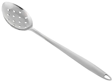 Cuchara de servir ranurada de acero inoxidable, cuchara de metal perforada de mango largo, cuchara de cocina grande de metal con agujeros