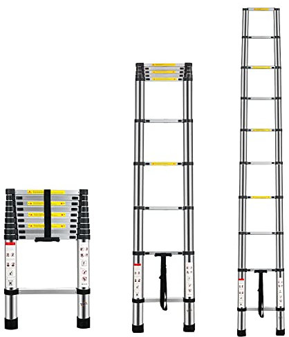 Multibao 2.9m 9.5Ft Telescopic Ladder Telescoping Loft Ladder Multi-Purpose Aluminium Extension Extendable Step Folding 330 pound/150 kg Capacity 10 Steps