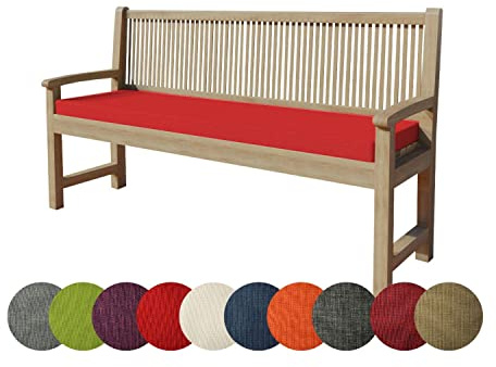 Chilly Pilley Cojín para Banco de Jardín con Cremallera y Trabillas (100 x 40 x 5 cm, Rojo)