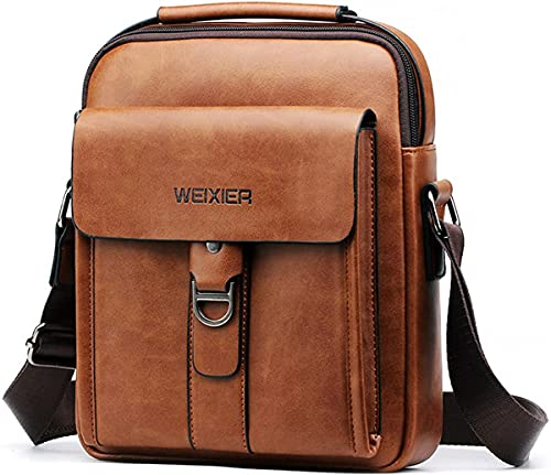 Hjkiopc Umhängetasche Herren Schultertasch Crossbody Handytasche Messenger Bag Herrentasche Shulder Bag Leder Brusttasche (Braun-1)