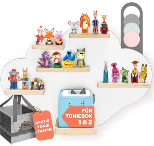 Tonie Regal Wolke - Bis 20 Figuren & Toniebox 1 & 2 Inkl. Toni Tragetasche | Weiß Toni Toniebox Wandregal Tonie Regal Mädchen & Jungen für Figuren Aufbewahrung Tonieregal