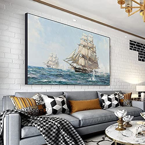 Schiff Das Meer Landschaft Leinwanddruck Bild Poster und Drucke Leinwand Malerei Wandkunst Bild Wohnzimmer Wohnkultur Kunst 40x70cm Rahmenlos