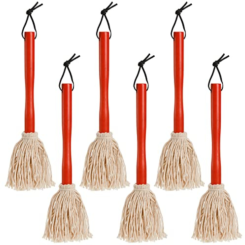 Hedume 6 Pack 12 BBQ Sauce Basting Mops, Roasting or Grilling Basting Mop, Cotton Fiber Head and Hardwood Handle, Grill Basting Mop for Barbeque, Marinade, Smoking Steak or Glazing