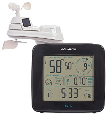 AcuRite Iris Weather Station with Mini Wireless Display for Temperature, Humidity, Wind Speed, Wind Direction, Historic Rainfall Totals, and Hyperlocal Forecast with Built-in Barometer (01122M)