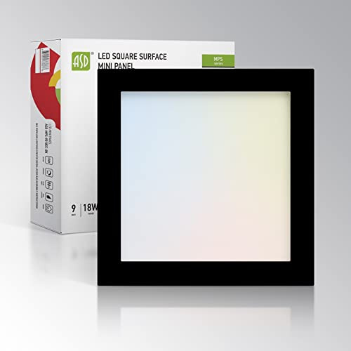 ASD LED 9 Square Flush Mount Light | 18W 1270LM 3000-5000K 120V | 3CCT, Dimmable, Ultra Slim, ETL Listed | Thin Surface Lamp, Bedroom Ceiling Lighting | Black