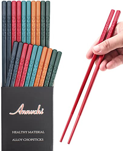 Annvchi Juego de 10 pares de palillos de sushi japoneses para principiantes, aptos para lavavajillas, reutilizables, multicolor, antideslizantes, con set de regalo