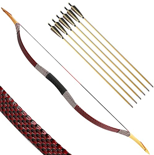 SHARROW Traditioneller Bogen Recurve Bogen und Pfeile Set Langbogen 20-50lbs Handgemacht Holzbogen Reiterbogen Sportbogen Jagdbogen für Erwachsene und Anfänger (40lbs, Typ 7)