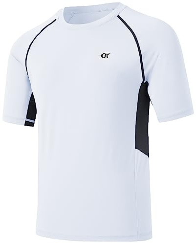 Huayuzh Men's Rashguard UPF 50+ Rash Guards Short Sleeve Swim Shirts Quick Drying Surfing Pool Workout Beach Sports Top