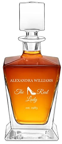 Maverton Whiskey Decanter for Women, Engraved Glassware for Christmas, Lady | Personalised Liquor Dispenser for her, Whisky Carafe for Birthday, Elegant Item for Mum, for Anniversary