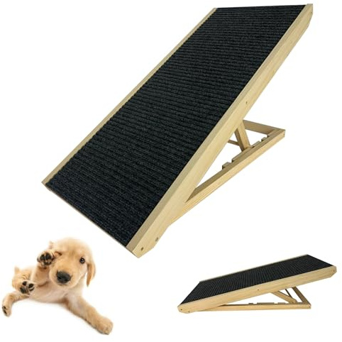 Froadp 100 x 40 x 60 cm, fällbara trappor för hundar av filt och furu, hundrampa, vikbar, hundtrappa, halkfri husdjursramp, husdjurstrappa, lastkapacitet upp till 100 kg, hundstege för bräda, balkong, soffa