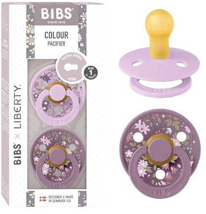 BIBS Liberty Dummies | 2 Colour Natural Rubber Latex Soothers | BPA Free Dummy | Round Nipple Pacifier | Designed & Made in Denmark | Chamomile Lawn Violet Sky | Size 1 | 0+ Months