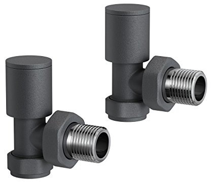iBathUK Prima Thermostatic Radiator Valve,Round Angled Radiator Valve Pair, Central Heating,Tower Rail Valve- Anthracite (Set of 2)