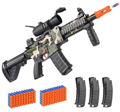 Realistic Toy Foam Blaster Gun - Electric Sniper Rifle with Scope 120 Soft Bullets 3 Magazines, Automatic Dart Gun for Boy Ages 8-12 Years Old, Indoor Outdoor Gifts for Adult Kid Christmas Birthday