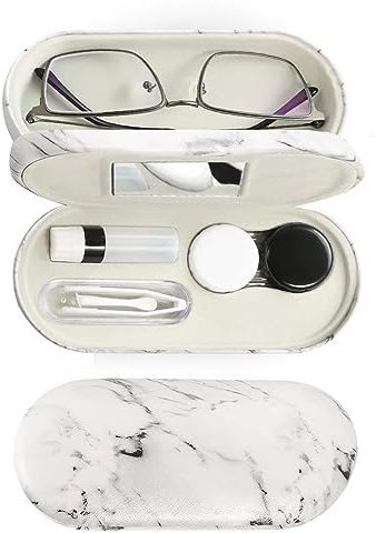 MUDOR 2 in 1 Contact Lens & Glasses Case, Marble White