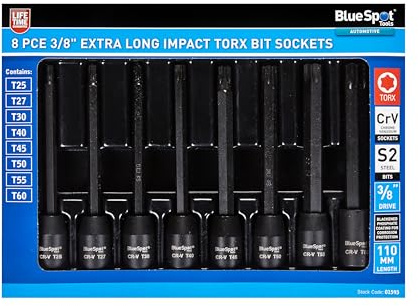 Blue Spot Tools 8PCE 3/8 Extra Long Impact Torx Bits Sockets (T25-T60)