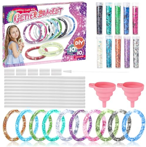 Meleager Bastelsets Geschenk Mädchen, Flüssige Glitter Armbänder Machen Kit, Glitzer Armband Kinder Basteln, Kreatives Basteln Set für mädchen 5 6 7 8 9 10 11 12 jahre