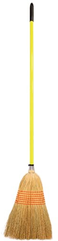 Red Gorilla Traditional Standard Corn Broom in Yellow with Natural Straw Bristles Outdoor or Indoor Sweeping Brush for Yard Stable Garden Wooden Handle 1.5m