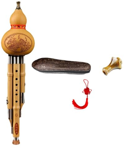 Perfeclan Hulusi Instrument de flûte Gourde Cucurbit flûte, Instrument à Vent Professionnel Instrument de Musique Chinois pour la Performance, clé c