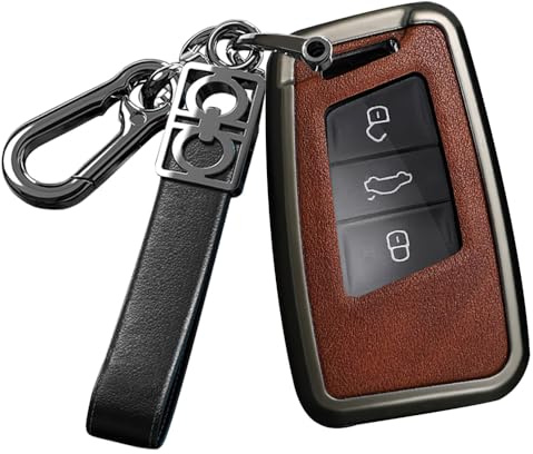 ontto Smart Autoschlüssel Hülle passt für VW Golf Passat CC B8 MK2 Atlas Variant Schutzhülle Schlüsselhülle Cover für Skoda Superb Kodiaq Schlüsselbox Schlüsselanhänger Schlüsselgehäuse-Schwarz Braun