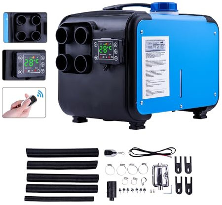 KATSU Diesel Air Heater 12V 24V 220V 5KW All-in-One Car Truck Diesel Parking Heater, 4 Holes Air Outlet, with LCD Display and Remote Control, for RV, Boat, Trailer, Campervans, Caravans