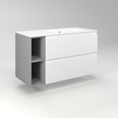 Diventa Modello Diva Star, Mobile Bagno sospeso 100cm con 2 cassetti spaziosi, 2 vani a giorno e lavabo dal design moderno, colore bianco e grigio