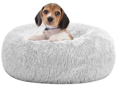 HMTOPE Orthopädisches Hundebett rund Hundekissen Hundesofa Katzenbett Donut Kuscheliges Hundekorb Waschbar, 60 cm Ø, Hellgrau