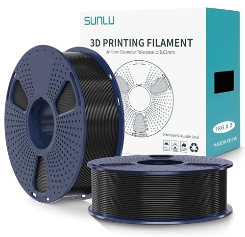 SUNLU PLA+2.0 Filament 1.75mm 2KG, Upgrade PLA Plus 3D Drucker Filament, Stärker und robuster, High Speed PLA+ Filament, Maßgenauigkeit +/-0.02mm, 1KG Spule, 2KG in Total, Schwarz+Schwarz