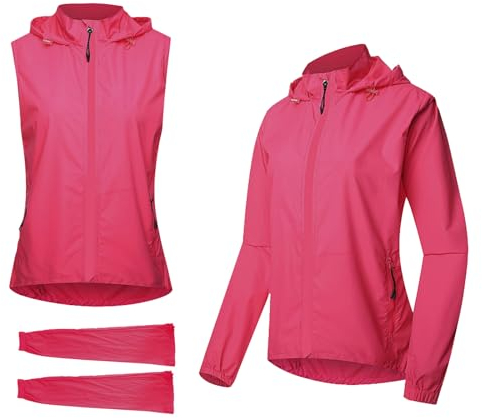 ARMAAN 2-in-1-Fahrradweste für Herren/Damen mit abnehmbaren Ärmeln, Jacke, Sonnenschutz, reflektierend, Fahrrad-Windjacke, Outdoor-Lauftrikot, MTB, Bergsteigen, langärmeliger Fahrradmantel,Pink-L