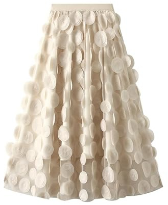 YHZROCL Gonna da Donna Rock N' Roll A Cerchio in Tulle A Pois Gonne Fantasia Stile Anni '50, Nera Semplice Elasticizzata in Vita Gonna Midi Svasata A Pieghe A Trapezio Vintage Estiva Elegante Gonna
