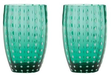 Zafferano Perle Bicchiere in Vetro Verde, capacità 32 cl, Diametro 71 mm, 2 Pezzi