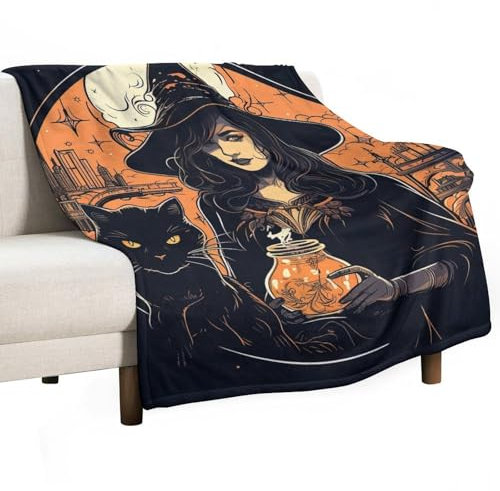 DELIBEST Hexendecke, Fleece-Flanell-Überwurf, gemütlich, atmungsaktiv, leicht, warm, Bettdecke, Katzendecke für Couch, Bett, Sofa, alle Jahreszeiten, 140 x 177 cm