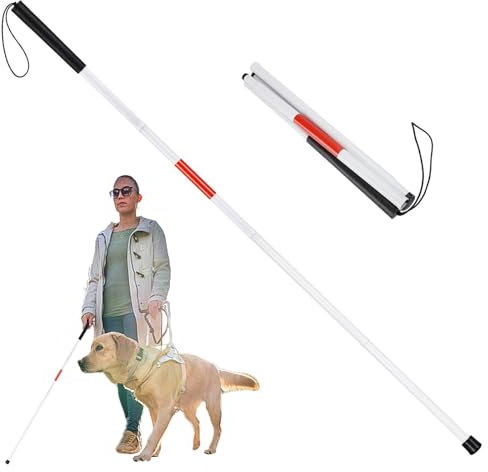 Bastone per ciechi, 123 cm, pieghevole per non vedenti, rosso bianco e riflettente, bastone da passeggio a 4 sezioni