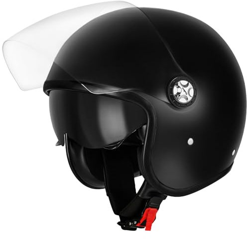 Favoto Motorradhelm Mopedhelm Herren Jethelm - mit Doppelvisier Sonnenblende Erwachsene 3/4 Halber Motorradhelm für Herren Damen Atmungsaktiv ECE 22.06 Zertifiziert L (59-60cm) Schwarz