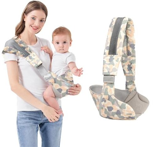 Babytrage für Neugeborene und Kleinkinder, Tragetuch für Kinder, Hüfttrage für Kleinkinder, Babytrage, Baby-Seitentrage mit Schultergurt, Kindertrage bis 25kg (Camouflage C)