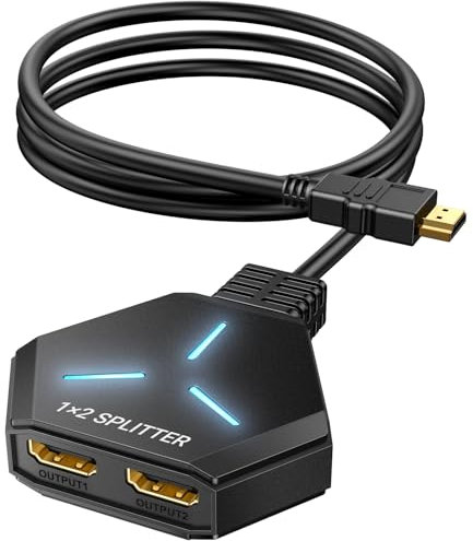 KiWiBiRD splitter HDMI 1 in 2 out, Sdoppiatore HDMI 1 ingresso 2 uscite duplicatore per doppio monitor due schermi estensione 4K 2160p 1440p 1080p HDCP, compatibile con PC Sky Q PS5 PS4 TV box