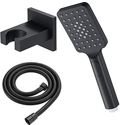 Pomme de douche noire à main en ABS, pommeau de douche à effet pluie, pommeau de douche massant, spa, pommeau de douche carré avec buse en silicone, tuyau de douche, support de douche
