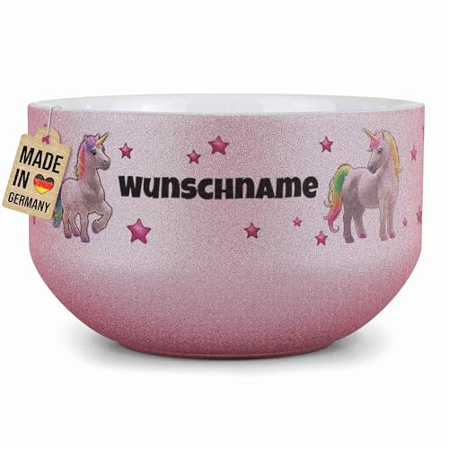 Print Royal PR Kinder-Müslischale mit Name personalisiert - Einhorn - Geschenk für Mädchen und Jungen, Kindertag, Weihnachten, Geburtstag - Keramik Schüssel Pink, 500 ml