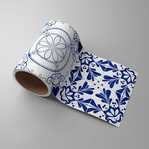 Dostear Borde del papel pintado Patrón Azul Auto Adhesivo del Papel Pintado del PVC Cenefa autoadhesiva para decoración de pared de cocina baño 10cm X 500cm