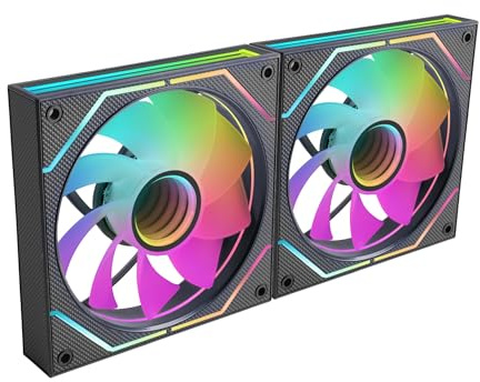 Mars Gaming MF-3DPROX2R, Kit med 2x 120mm Fläktar, Omvända Blad, ARGB Triple Infinity Mirror 360° Belysning, PWM-styrning, FDB-lager, PC-fläktar med Full ARGB-kompatibilitet, Svart