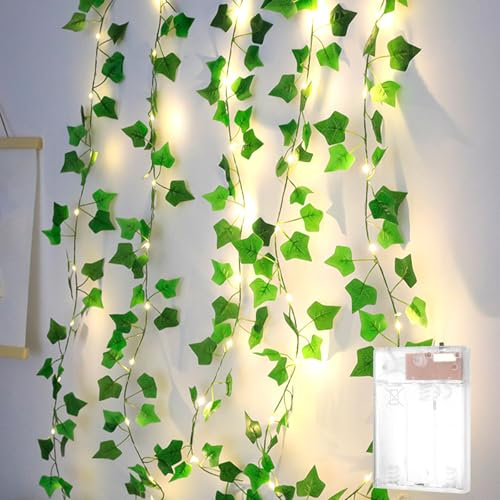 ENLACE LED Lichterkette Efeu Künstlich, 5M 50 LED Efeu Künstlich mit Lichterkette, Lichterketten mit Blättern, Efeugirlande Lichterketten für Hochzeit, Kinderzimmer, Innen, Party Deko