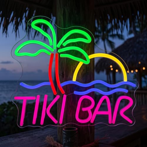 TIKI BAR Neon Schild Led Bar Schild für Wanddekoration Leuchtendes Neon Bier Lampe Dimmbar für Home Bar Garten Party Cocktail Abend Tropical Club Deko