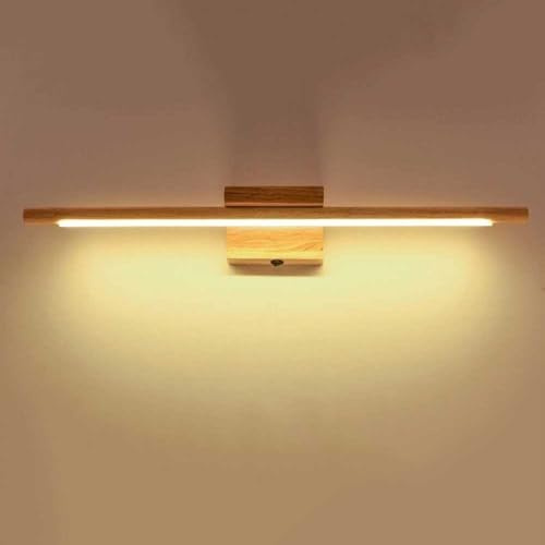 LYOUAE Spiegelleuchte Spiegellampe Holz LED Bad Eitelkeit Licht Linear Make-Up Spiegel Front Lampe Bad Wand Leuchte mit Schalter Nordic Spiegel Schrank Lichter(Warm Light)