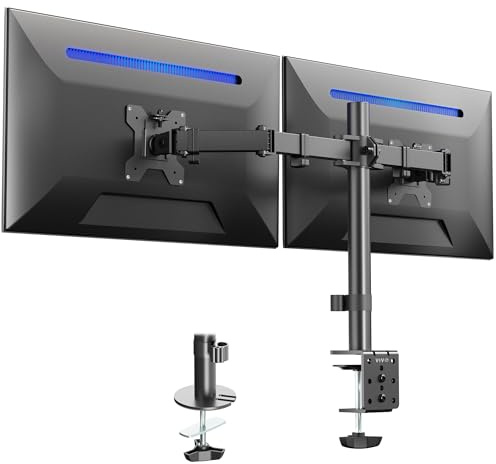 VIVO Dual Monitor Desk Mount, Heavy Duty Fully Adjustable Steel Stand, Holds 2 Computer Screens up to 24 inches and Max 22lbs Each, Black, STAND-V024