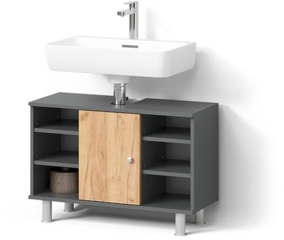 Livinity Armario bajo Lavabo Fucino, Antracita/Roble Dorado, 80 x 54 cm