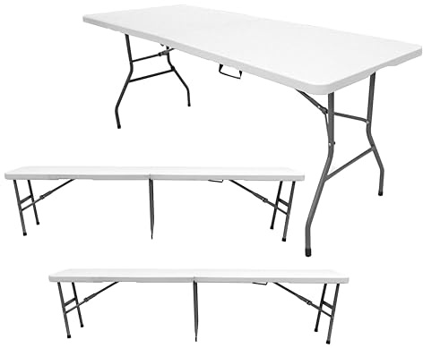 The Homeweeks Pack Mesa Plegable con 2 Bancos Solid 180cm portátiles | Normativa Uso público Interior/Exterior | Capacidad 6/8 Personas | Carga 150 kg Mesa y 300 kg por Banco Multiusos jardín