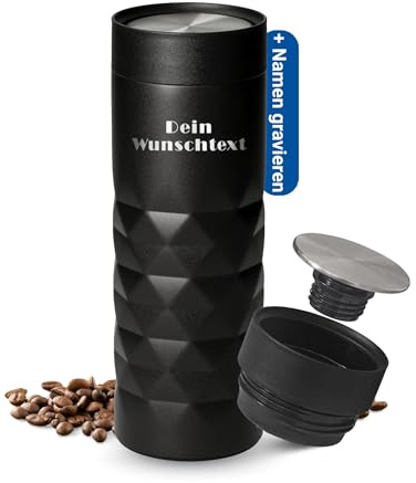 Thermobecher personalisiert 450 ml - auslaufsicherer Edelstahl to go Becher | 450 ml, Travel Mug, doppelwandig, Geschenkidee, heiß und kalt, Kaffee, Büro, gravierbar, Coffee to go