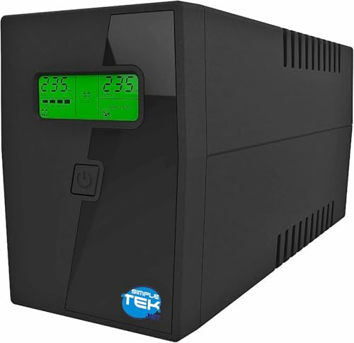 SIMPLETEK - UPS Grupo de continuidad | Pantalla LCD con aplicación de gestión | 2000VA / 1200W | Line-Interactive AVR | 4x Schuko + IEC