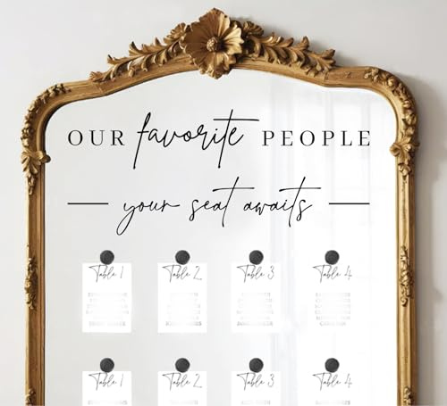 JarThenaAMCS Wedding Seating Chart Decal Mirror Stickers Our Favorite People Removable Letters Vinyl Decals for Glass Window Sign Mirrors Wide from 24 to 28, Black