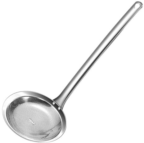 ZYNCUE Cuchara de acero inoxidable con mango largo resistente al calor para espuma de aceite y filtro de malla 80